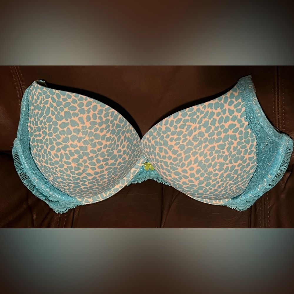 Dream Angels  Push up - Aqua/Lime green Leopard print VICTORIA SECRETS BRA 36D
